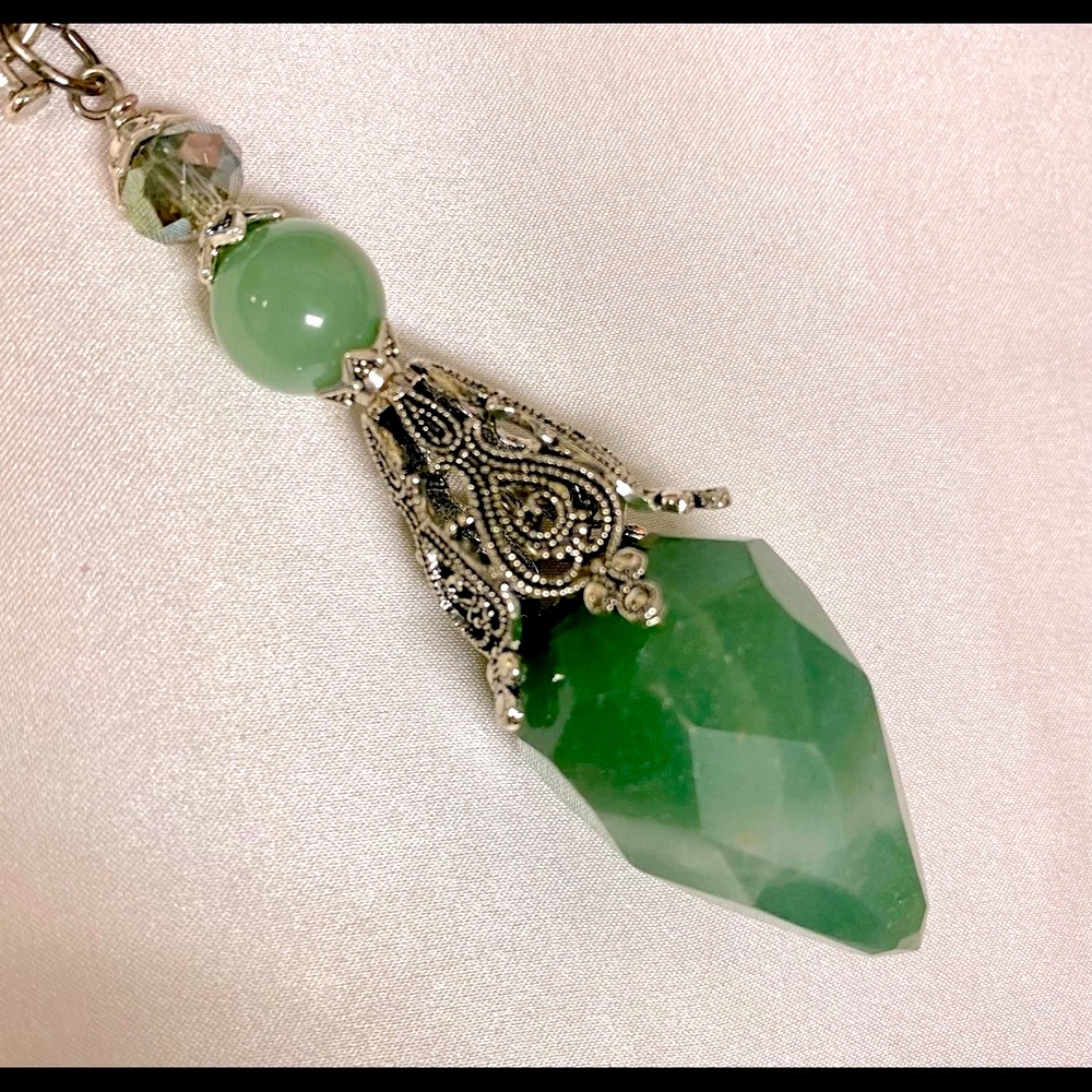 Pendulum Necklace - Aventurine & Crystal